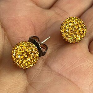 Hillberg & Berk 12mm Golden Sparkle Ball Earrings SS925